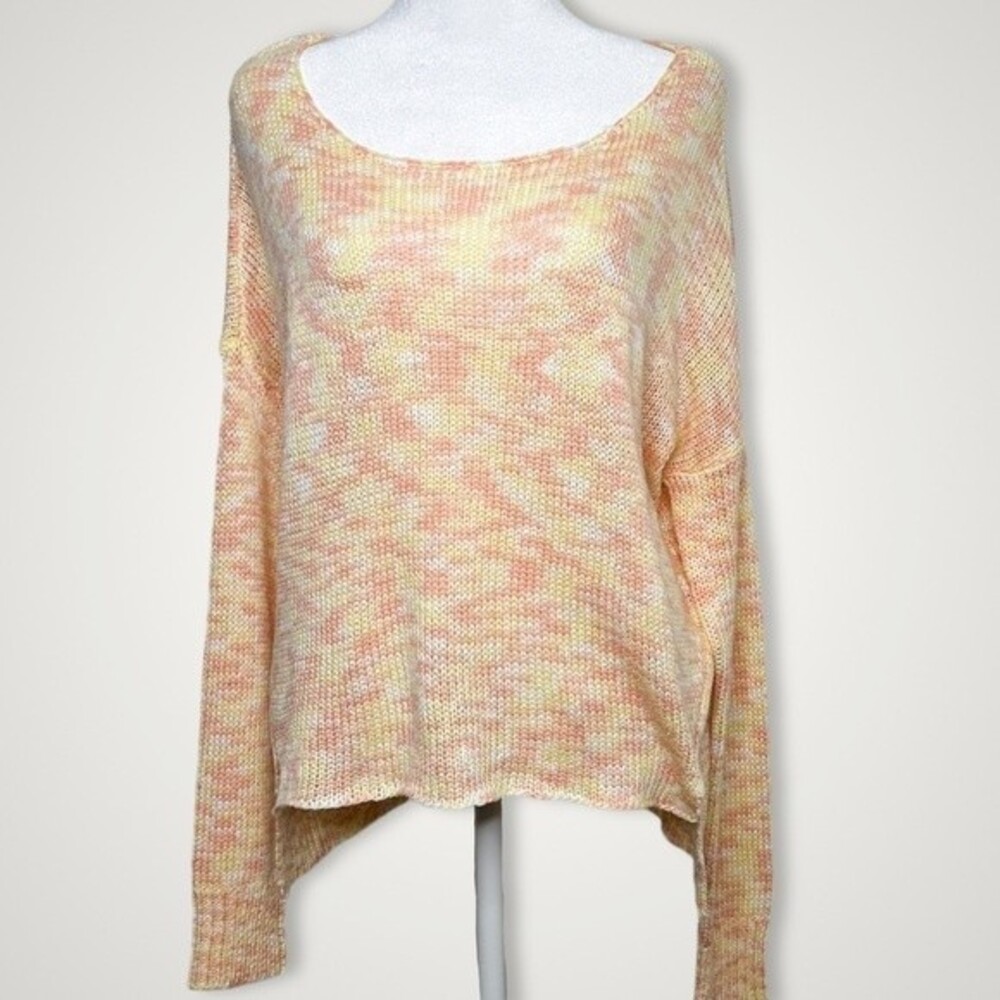 RD Style Colorful Open Knit Crewneck Sweater Coral Yellow‎ Spring Summer Size M